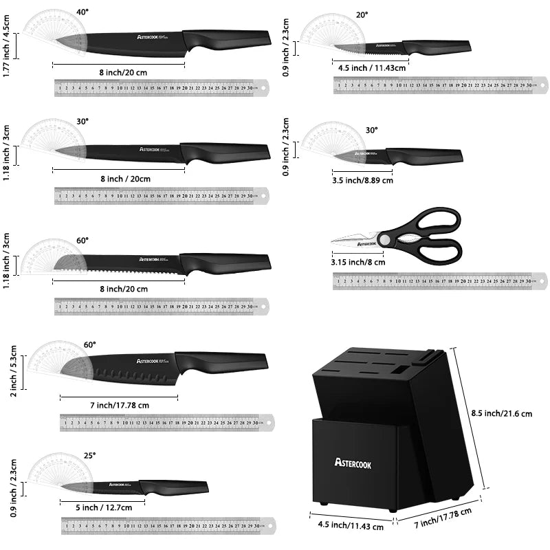 Astercook 15 Pieces German Stainless Steel Knife Block