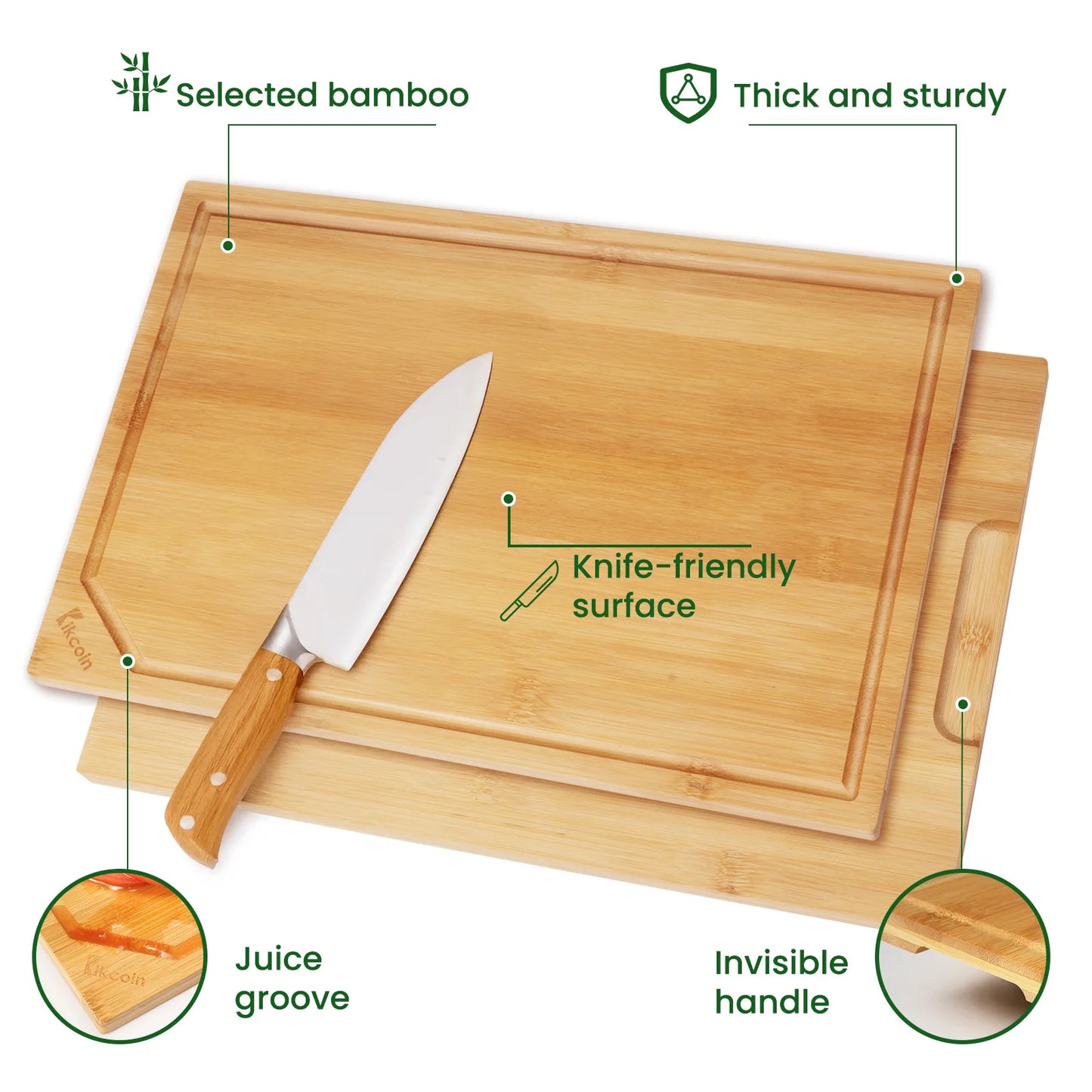 4-piece extra large kitchen bamboo cutting board set.