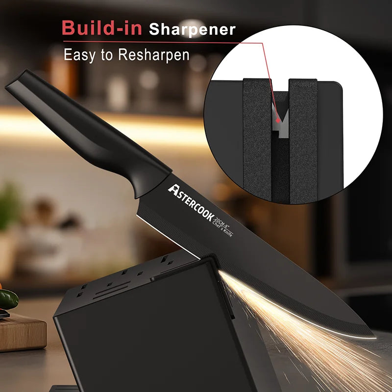 Astercook 15 Pieces German Stainless Steel Knife Block