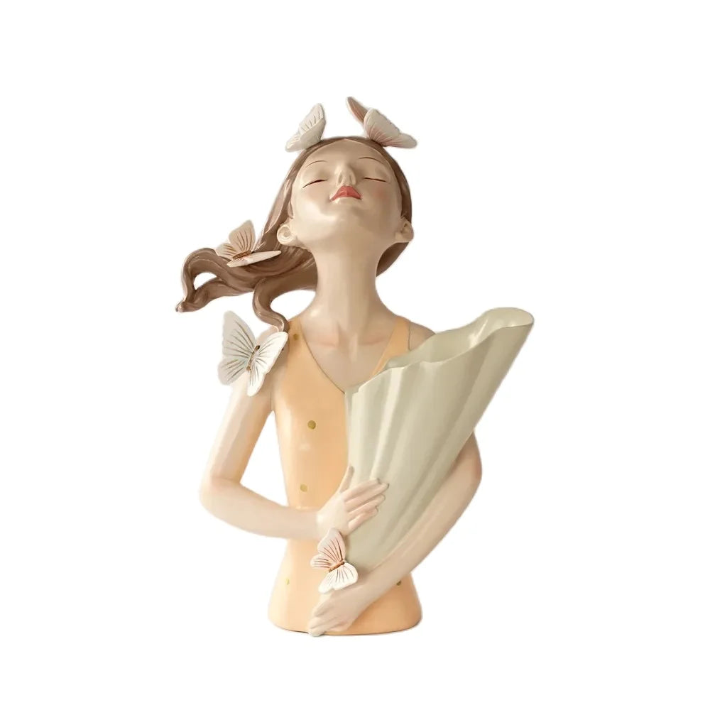 30cm Butterfly and Girl Vase Handmade Modern Art Figurines