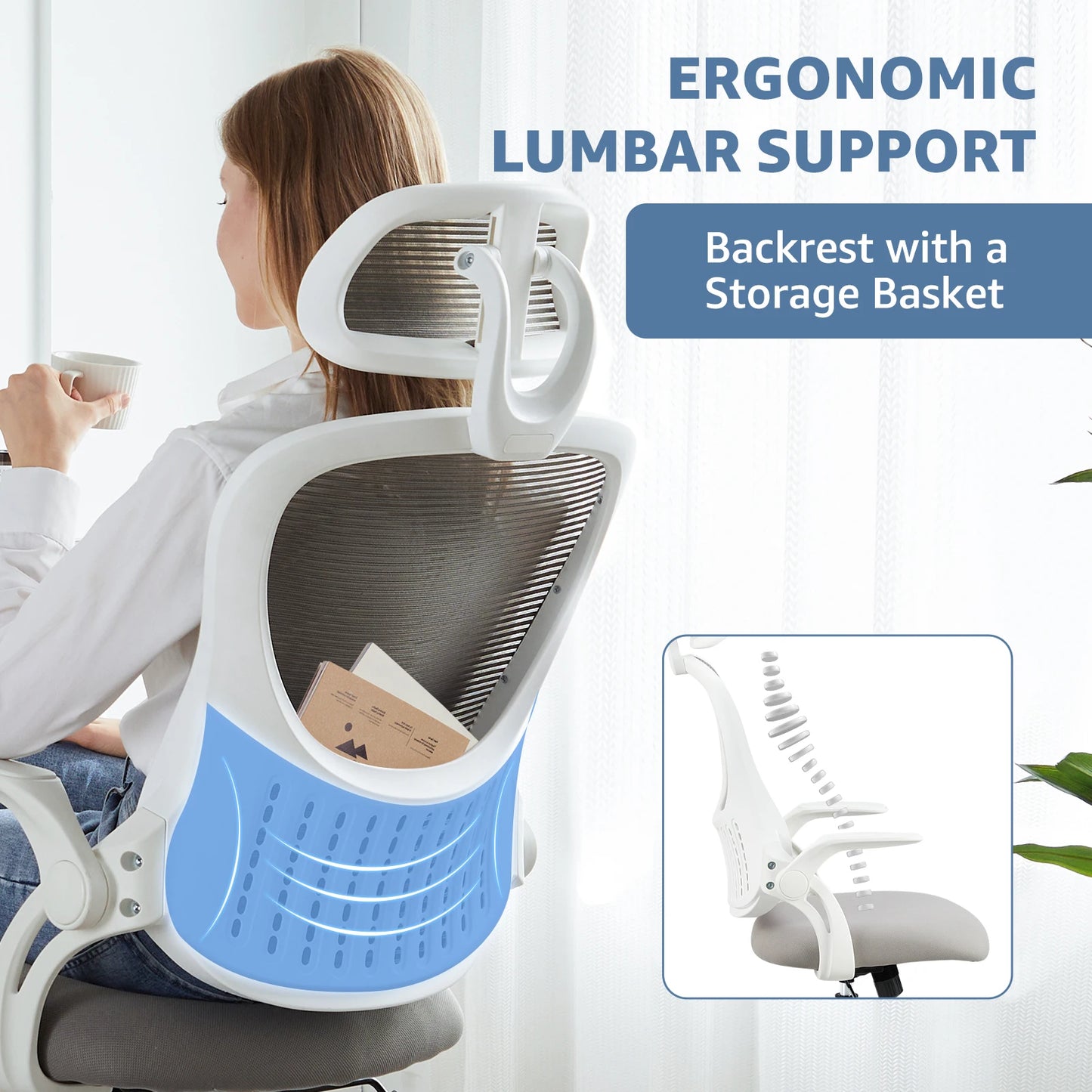 JHK Office Desk Chair Adjustable Headrests, Lumbar Support