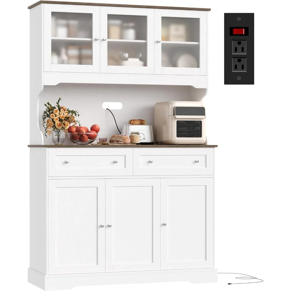 71.9"Kitchen Pantry Cabinet, W/Outlets, Farmhouse Kitchen Pantry