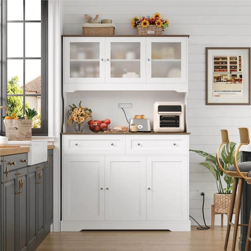 71.9"Kitchen Pantry Cabinet, W/Outlets, Farmhouse Kitchen Pantry