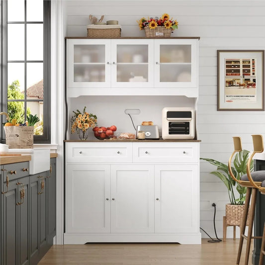71.9"Kitchen Pantry Cabinet, W/Outlets, Farmhouse Kitchen Pantry