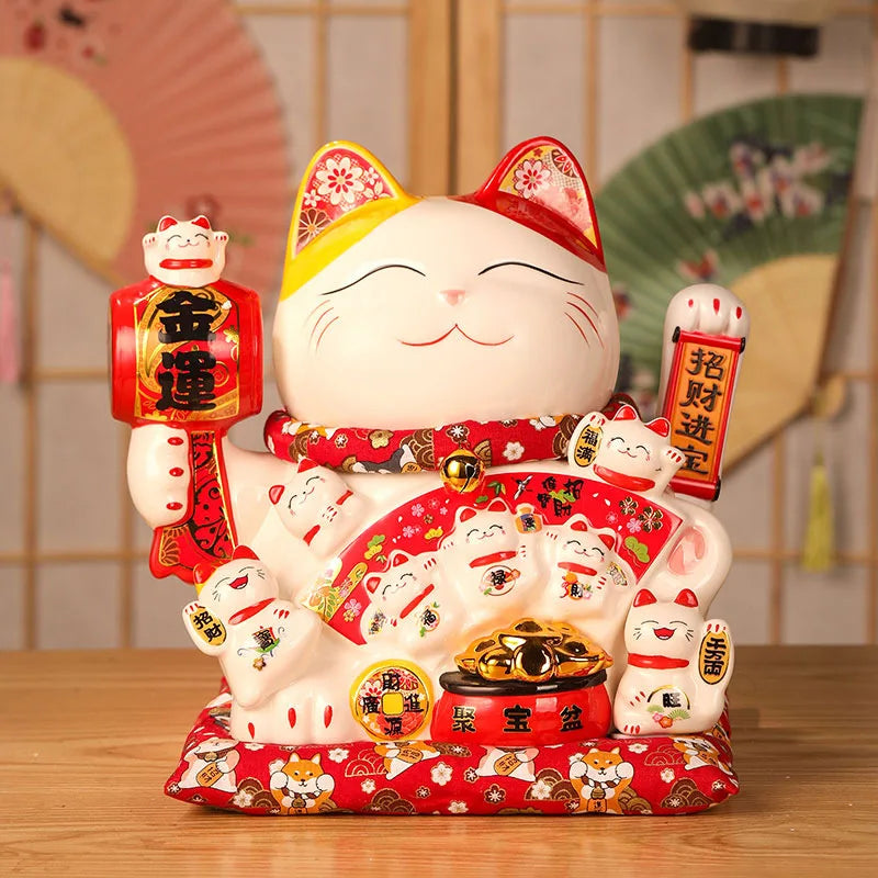 11 Inch Ceramic Beckoning Cat Waving Hand