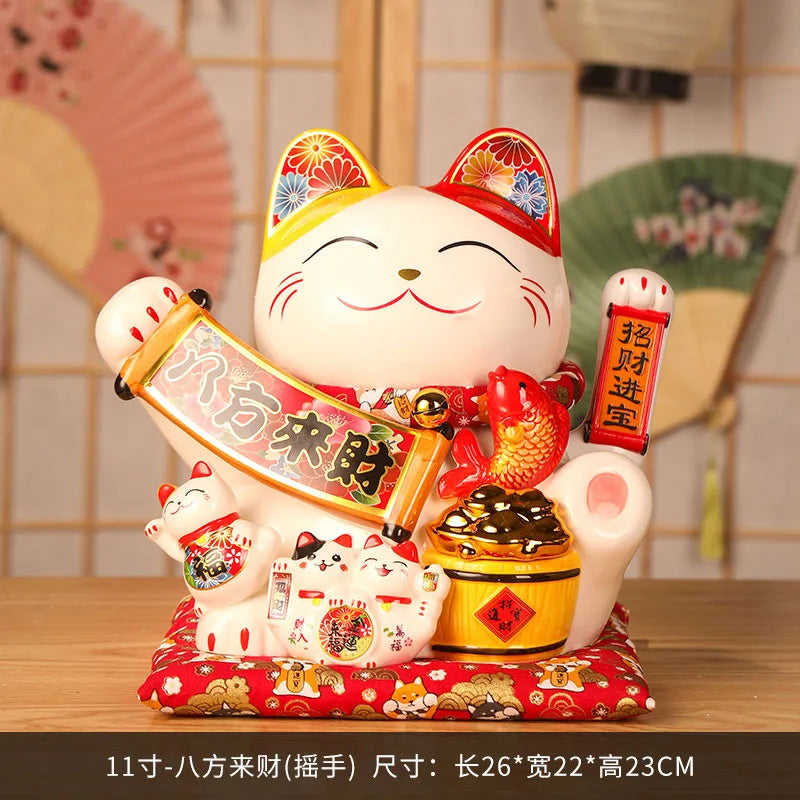 11 Inch Ceramic Beckoning Cat Waving Hand