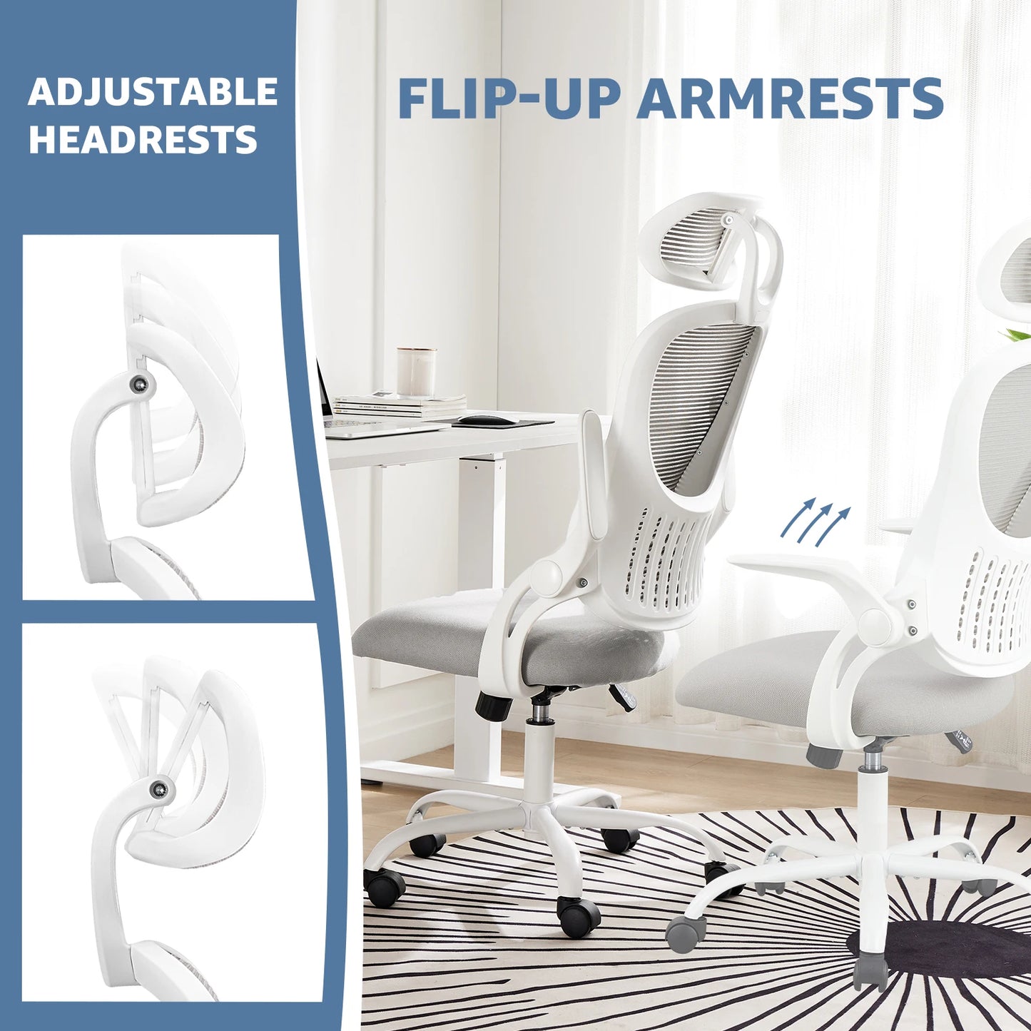 JHK Office Desk Chair Adjustable Headrests, Lumbar Support
