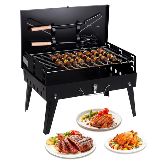 Charcoal Grill, Foldable BBQ Grill with Adjustable Heights,