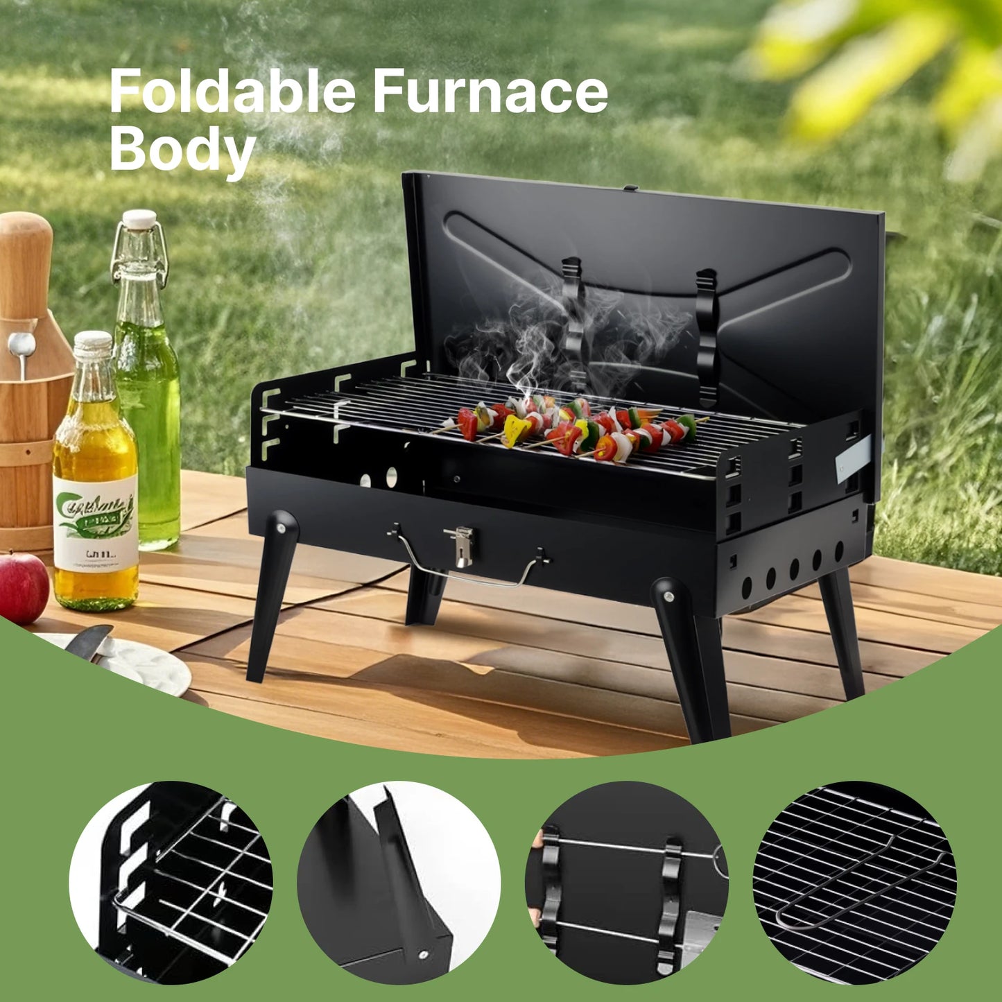 Charcoal Grill, Foldable BBQ Grill with Adjustable Heights,