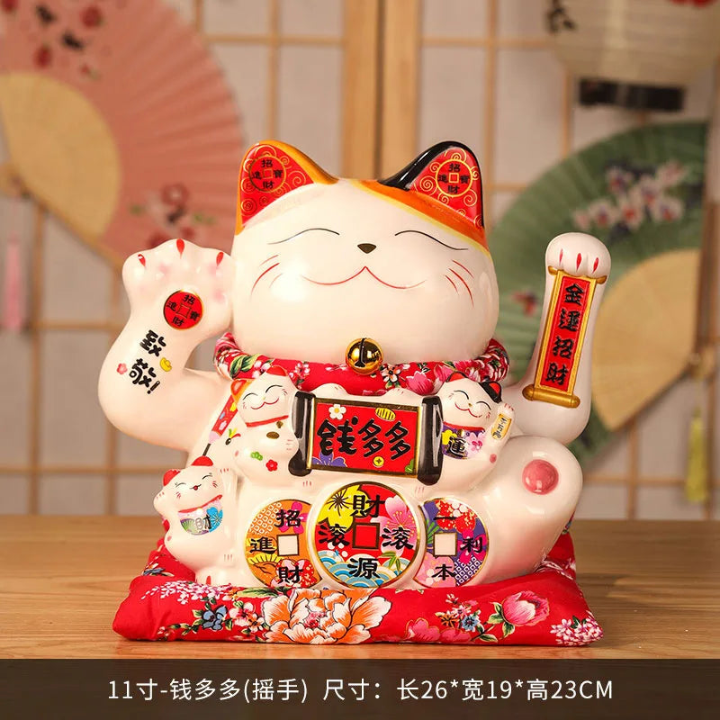 11 Inch Ceramic Beckoning Cat Waving Hand