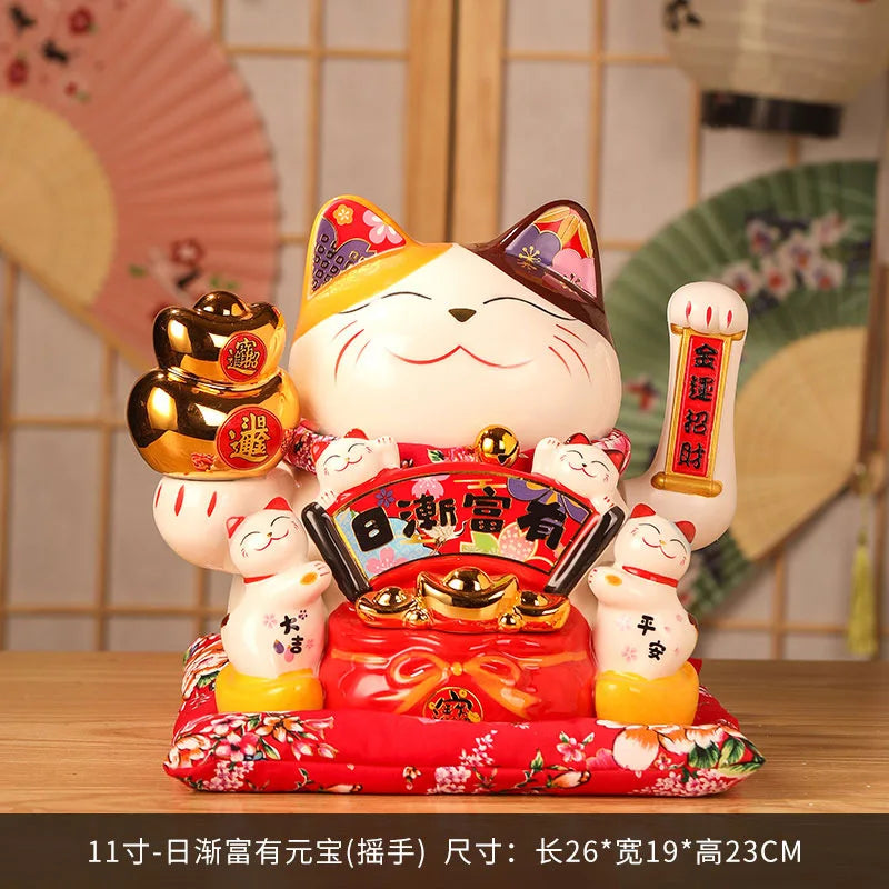 11 Inch Ceramic Beckoning Cat Waving Hand