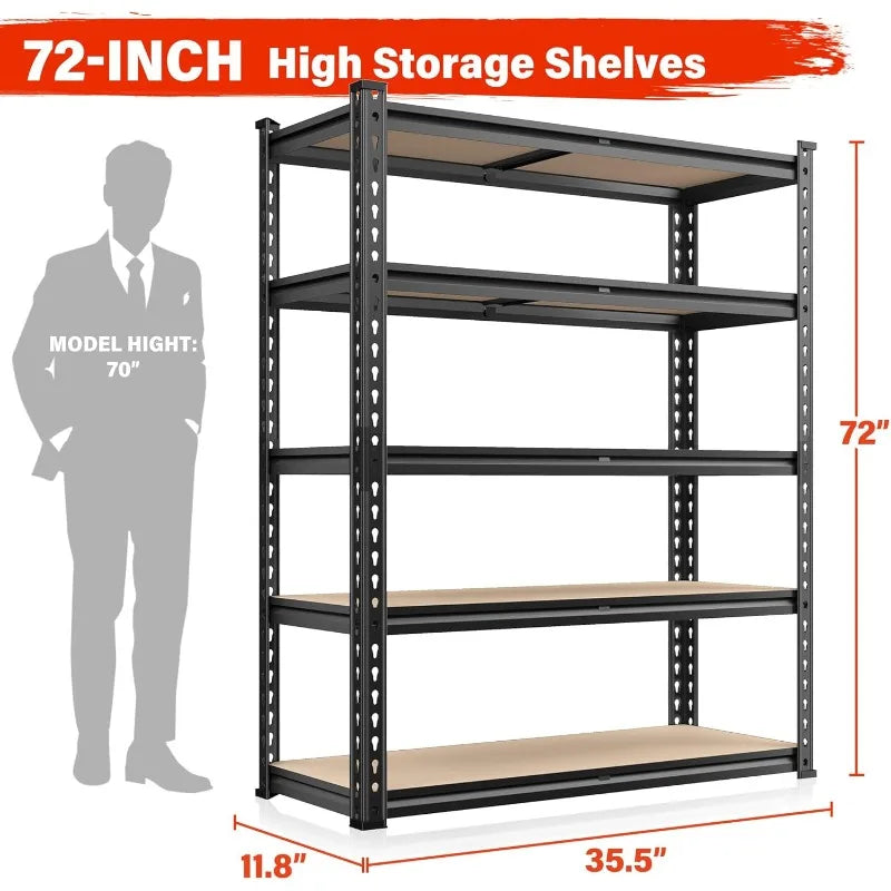 72" Garage Shelving, 2000LBS, 5 Tier Metal Shelving