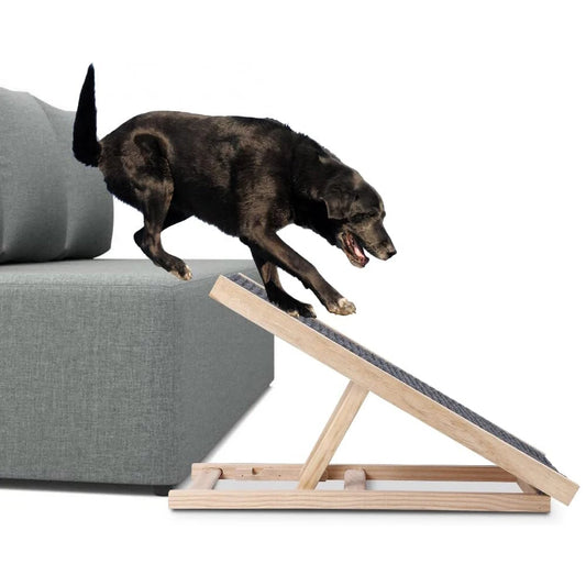 Pet Dog Ramp Wooden Portable Folding Pet Ramp for Dogs and Cats 27.5" Long Adjustable from 12” to 16” Up to 110Lbs Dog Ramps