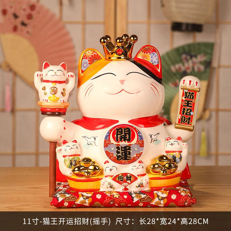 11 Inch Ceramic Beckoning Cat Waving Hand