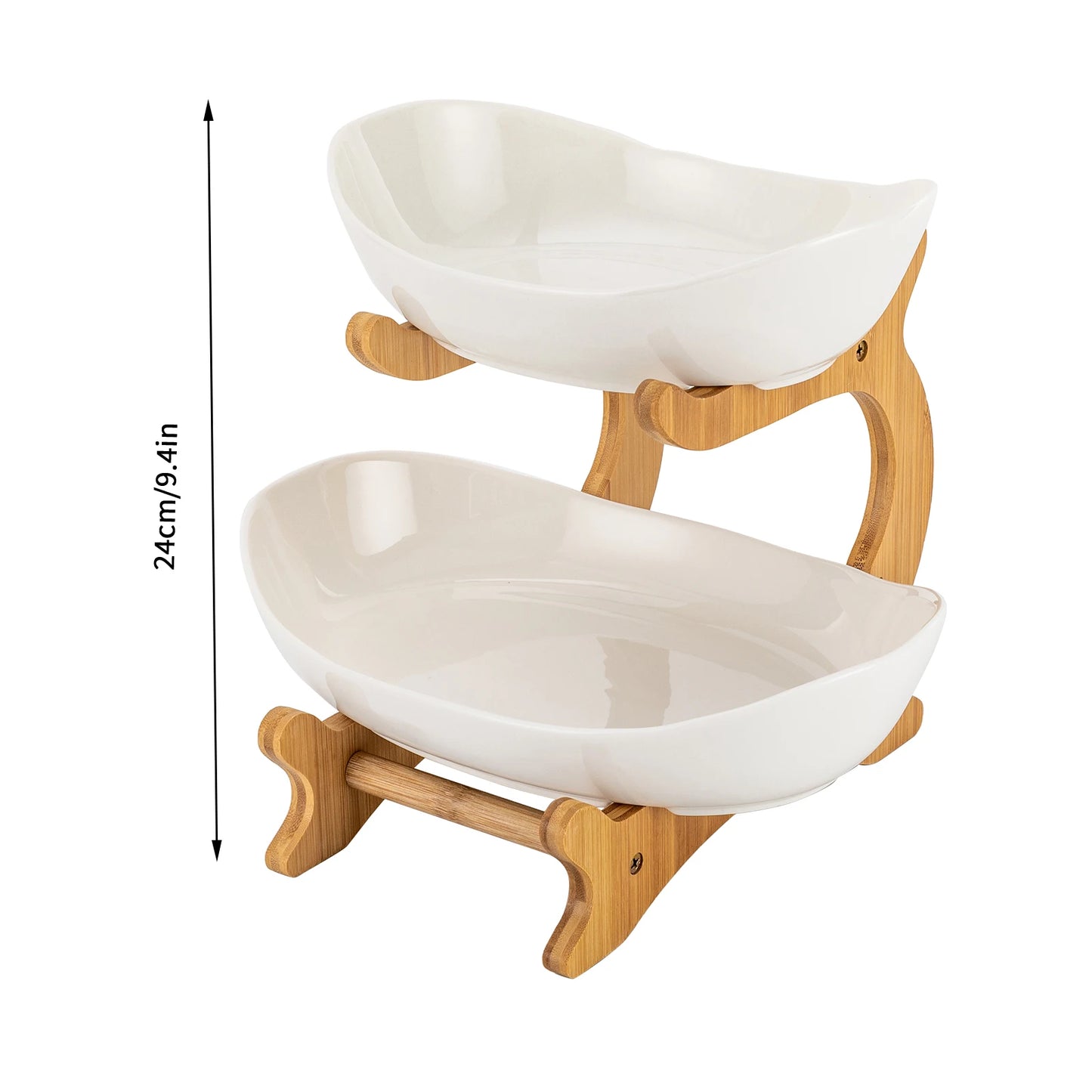 2-Tier Ceramic Fruit Bowl Set Bambo Frame