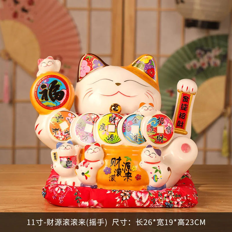 11 Inch Ceramic Beckoning Cat Waving Hand