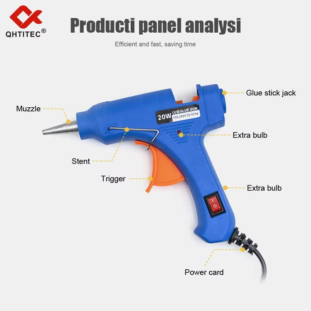 JCD 20W Hot Melt Glue Gun 20Pcs 7mm Sticks
