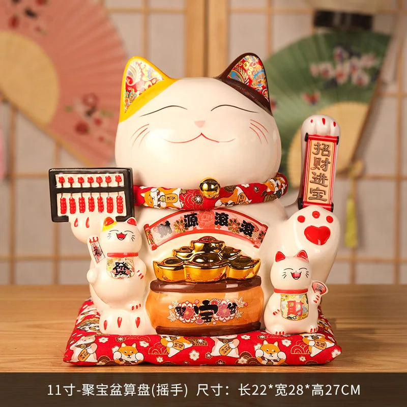 11 Inch Ceramic Beckoning Cat Waving Hand