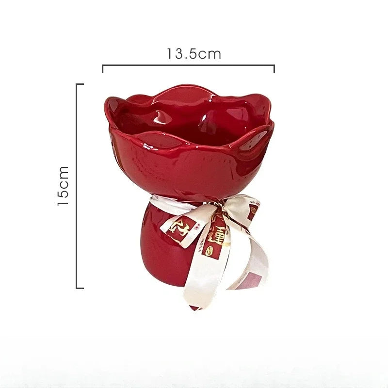 Ceramic Vase Rose Flower Shaped Vase Desk