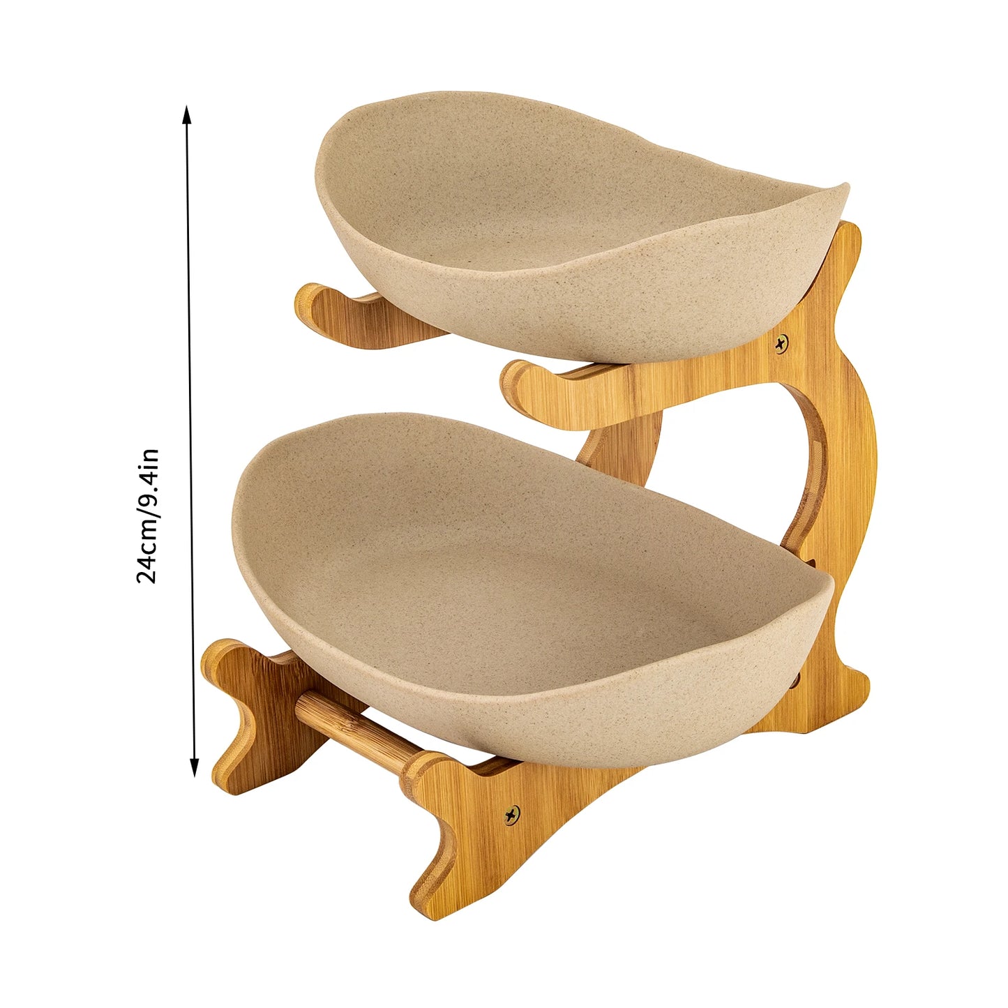 2-Tier Ceramic Fruit Bowl Set Bambo Frame