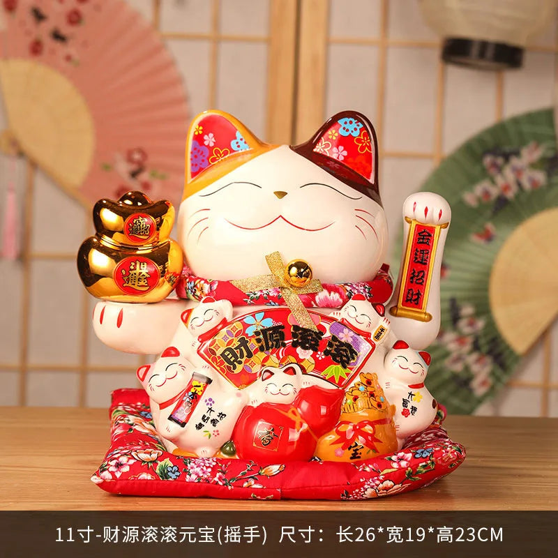 11 Inch Ceramic Beckoning Cat Waving Hand