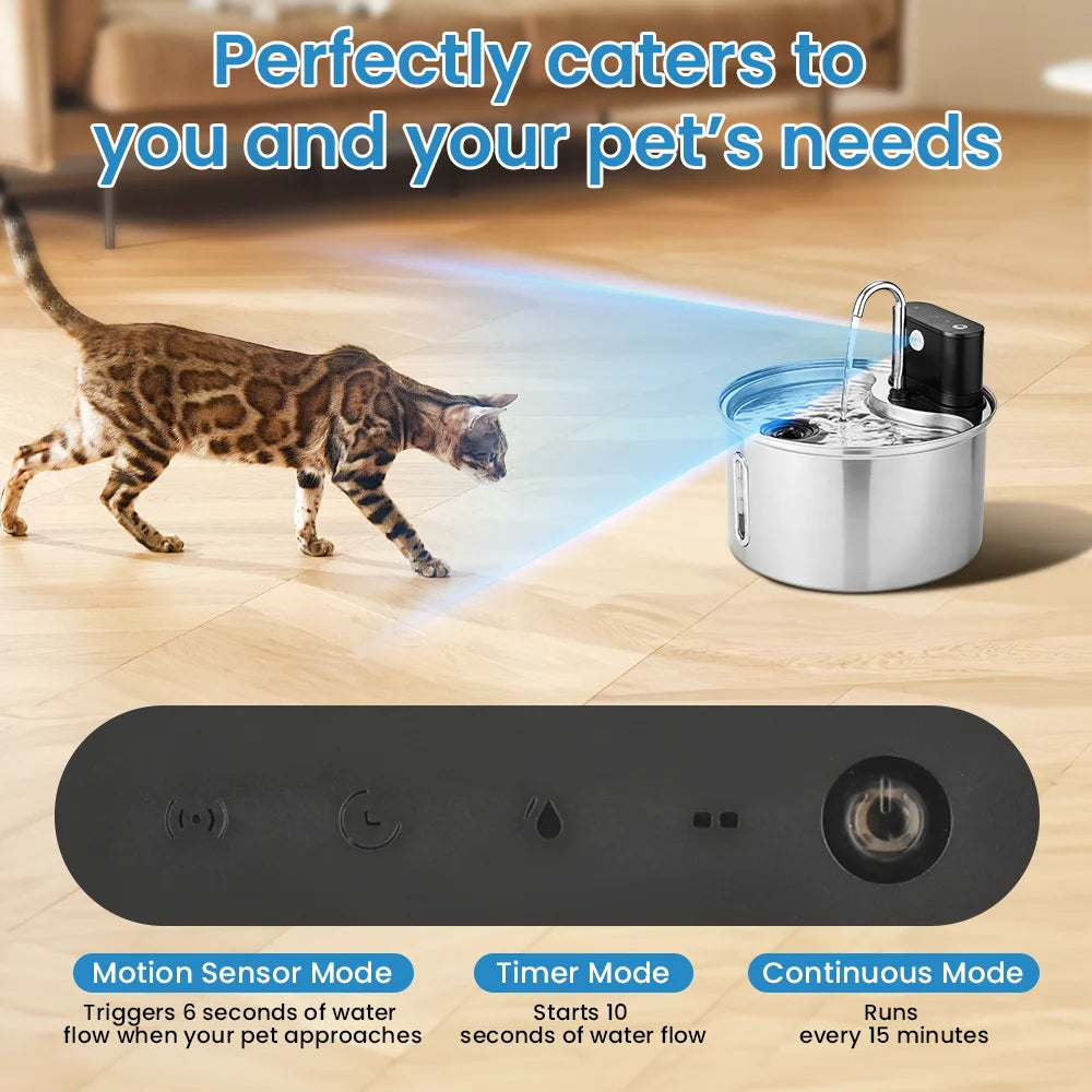 3.5L Stainless Steel Pet Sensor Water Fountain Wireless