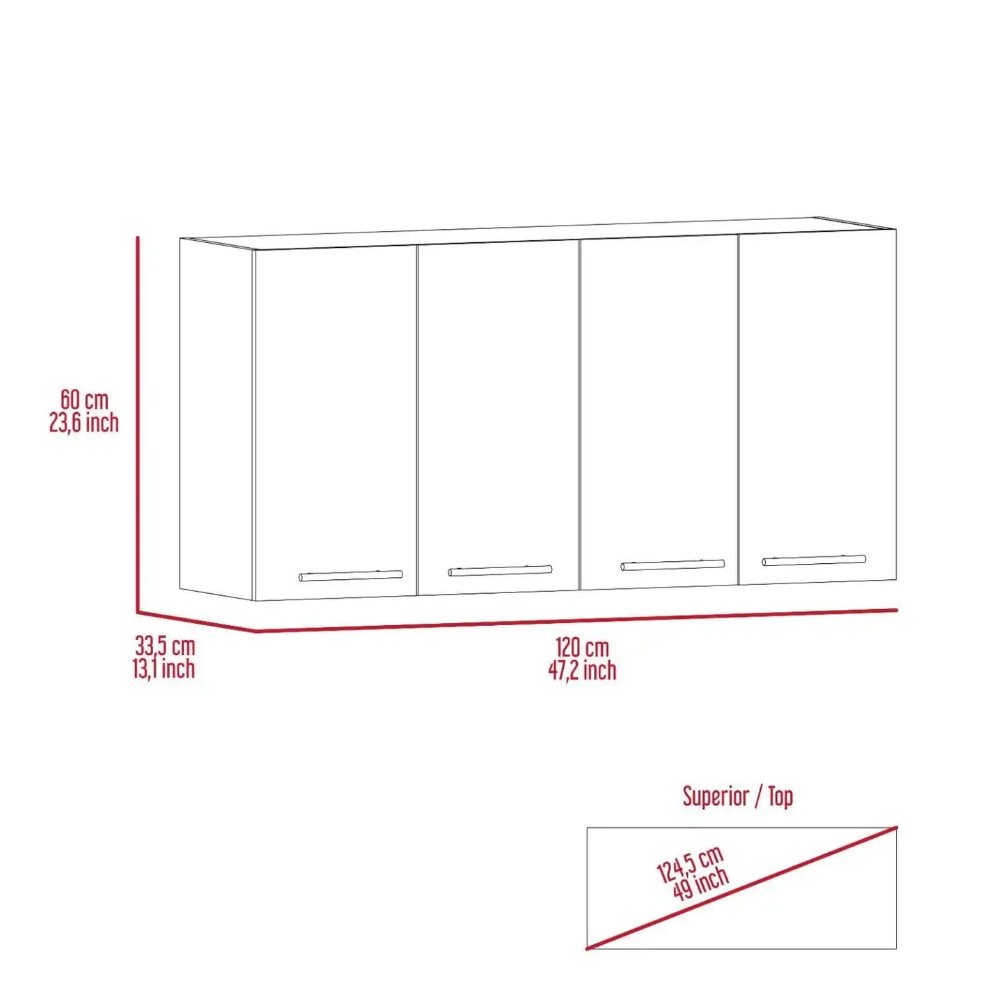 120 Wall Cabinet, Four Doors, Two Cabinets, Two Shelves Black