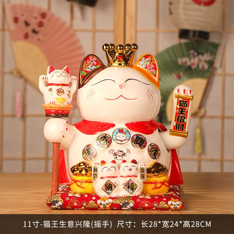 11 Inch Ceramic Beckoning Cat Waving Hand