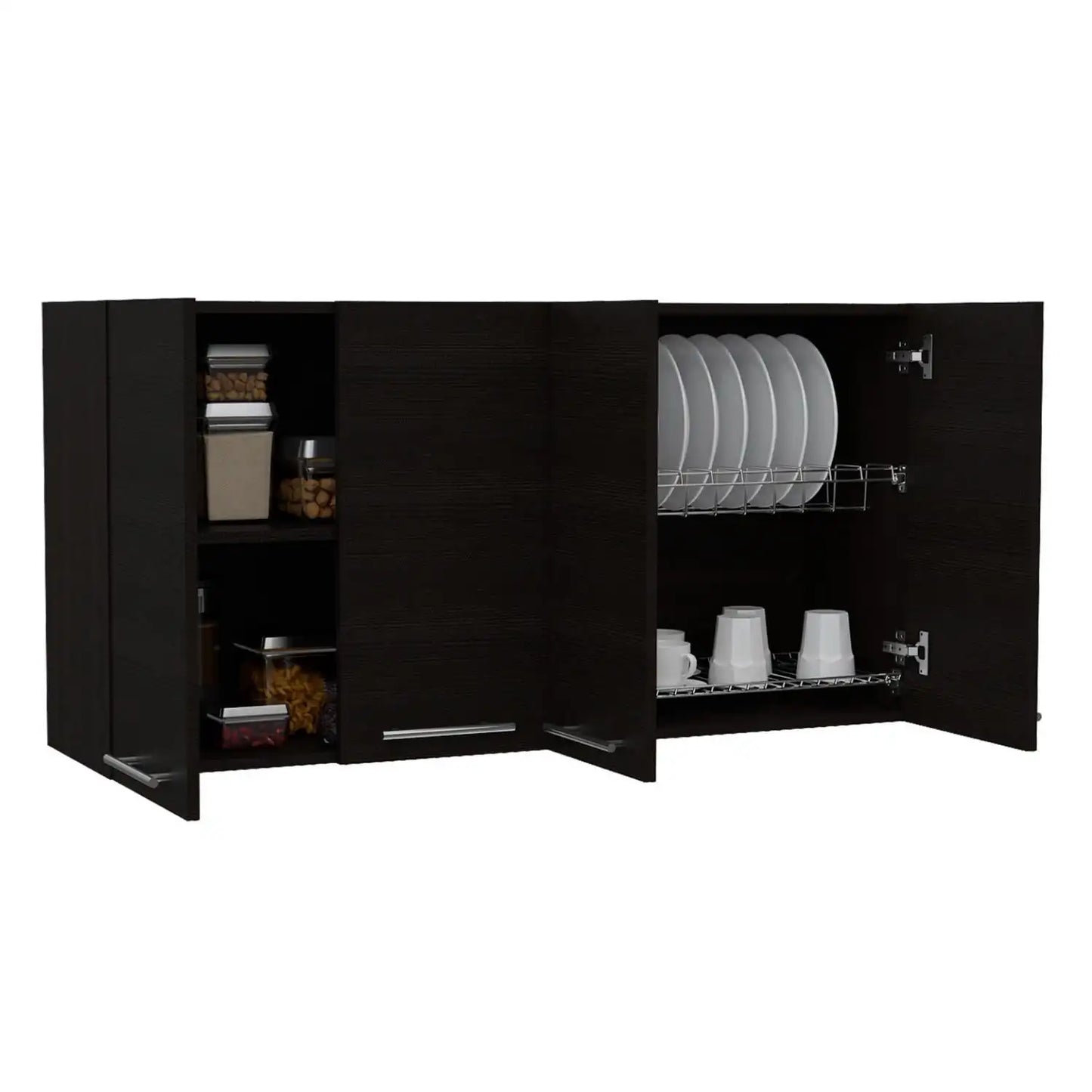 120 Wall Cabinet, Four Doors, Two Cabinets, Two Shelves Black