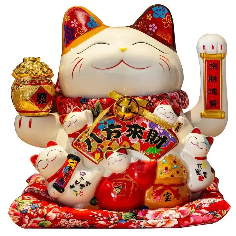 8 Inch Electric Ceramic Shaking Hands Lucky Cat Ornaments