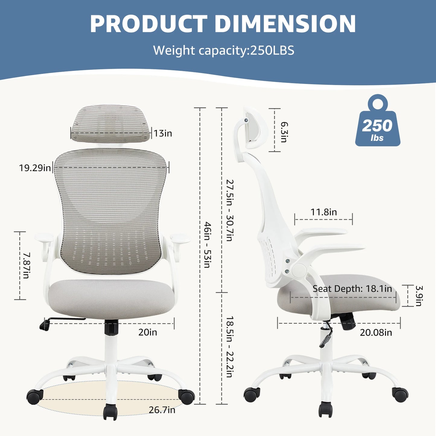 JHK Office Desk Chair Adjustable Headrests, Lumbar Support
