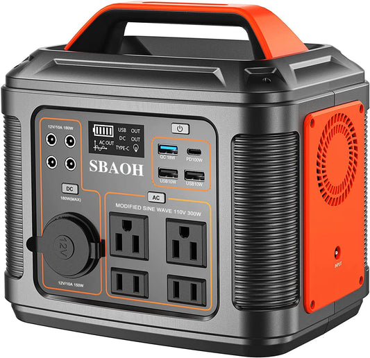 Portable Power Station, 300W 296Wh Solar Generator Lithium Battery B