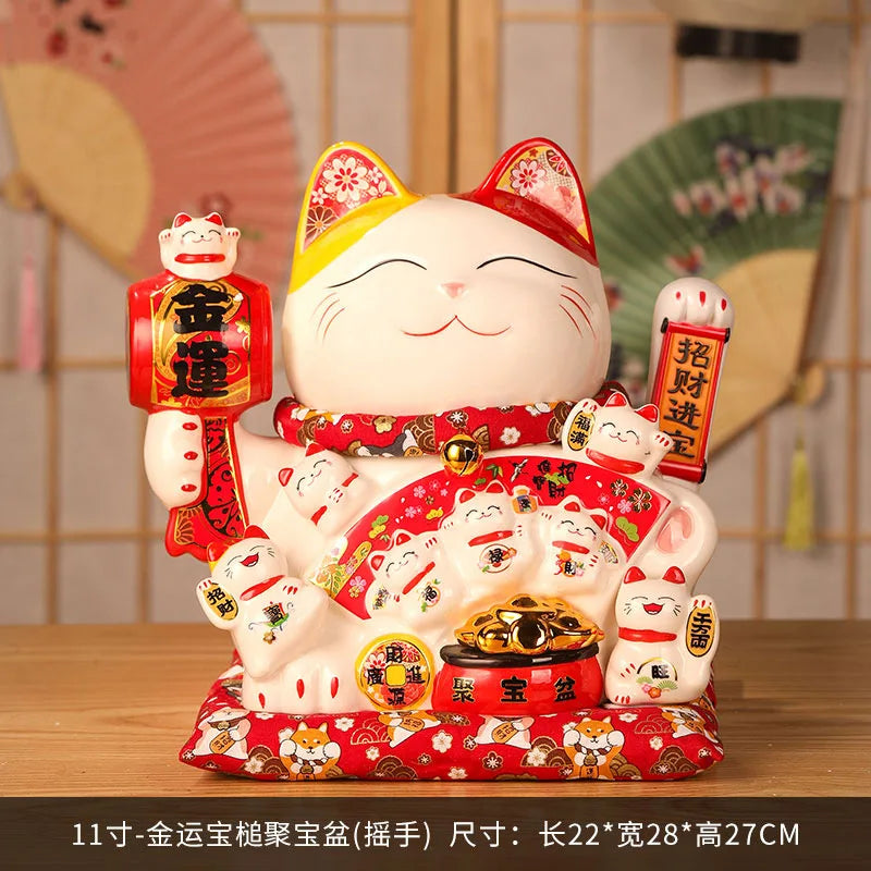 11 Inch Ceramic Beckoning Cat Waving Hand