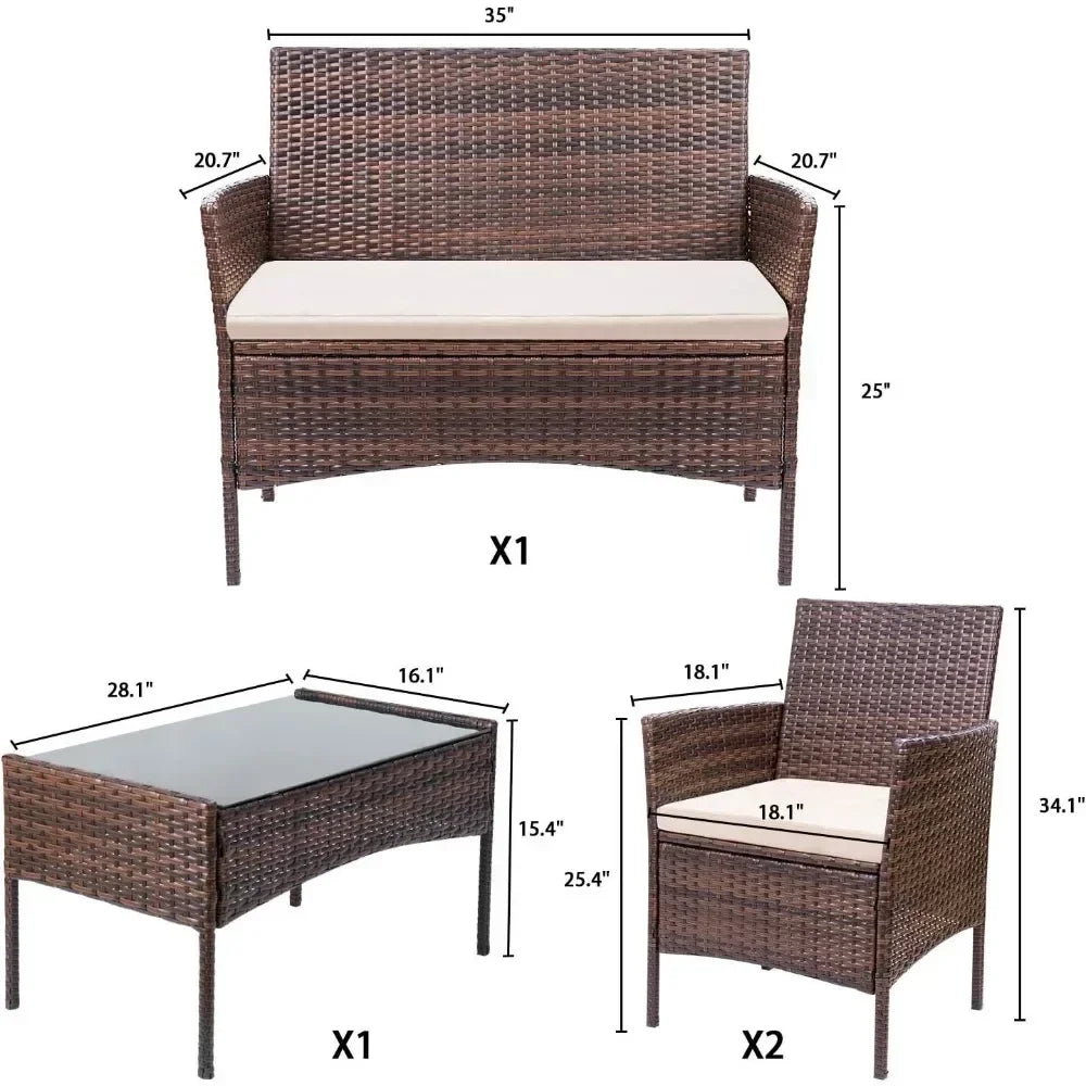 Backyard Porch 4 Pieces Furniture Outdoor Furniture Set