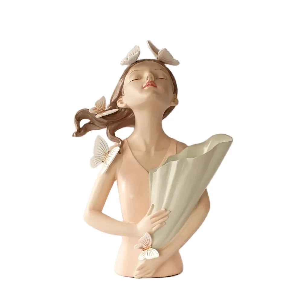 30cm Butterfly and Girl Vase Handmade Modern Art Figurines
