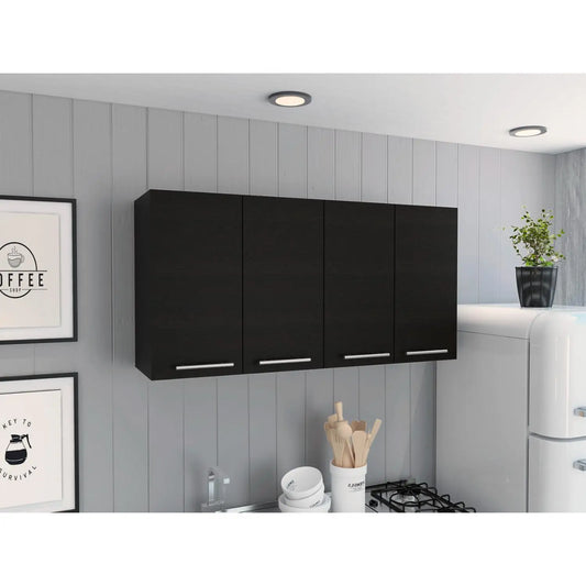 120 Wall Cabinet, Four Doors, Two Cabinets, Two Shelves Black