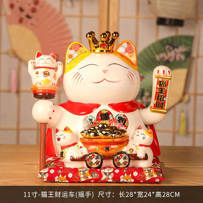 11 Inch Ceramic Beckoning Cat Waving Hand