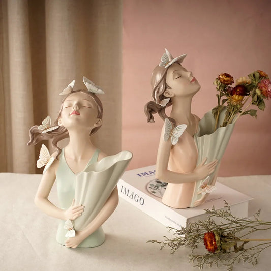 30cm Butterfly and Girl Vase Handmade Modern Art Figurines