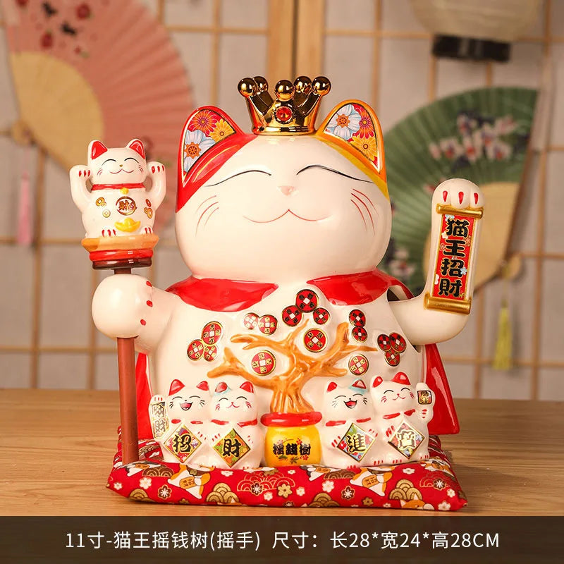 11 Inch Ceramic Beckoning Cat Waving Hand