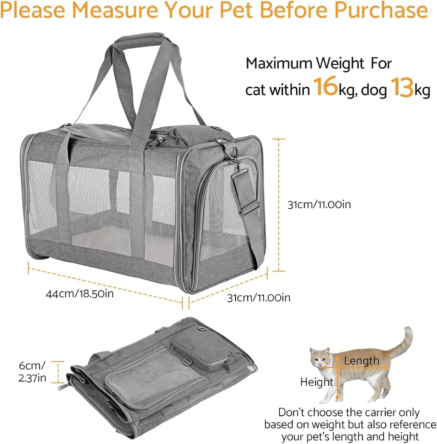 Pet Carrier for Cats Dogs Soft Travel Bag