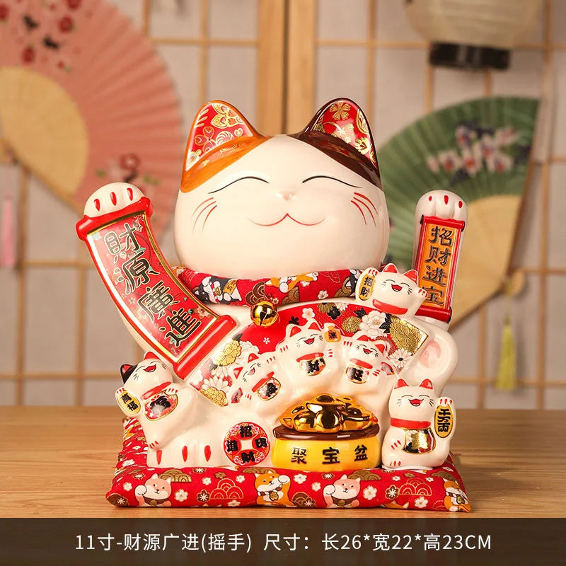 11 Inch Ceramic Beckoning Cat Waving Hand