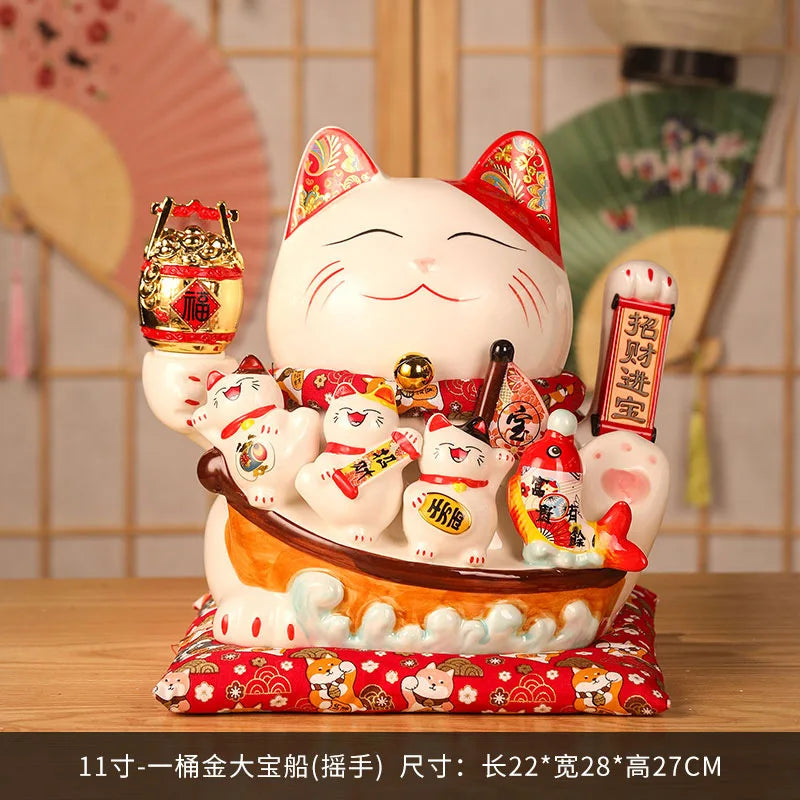 11 Inch Ceramic Beckoning Cat Waving Hand
