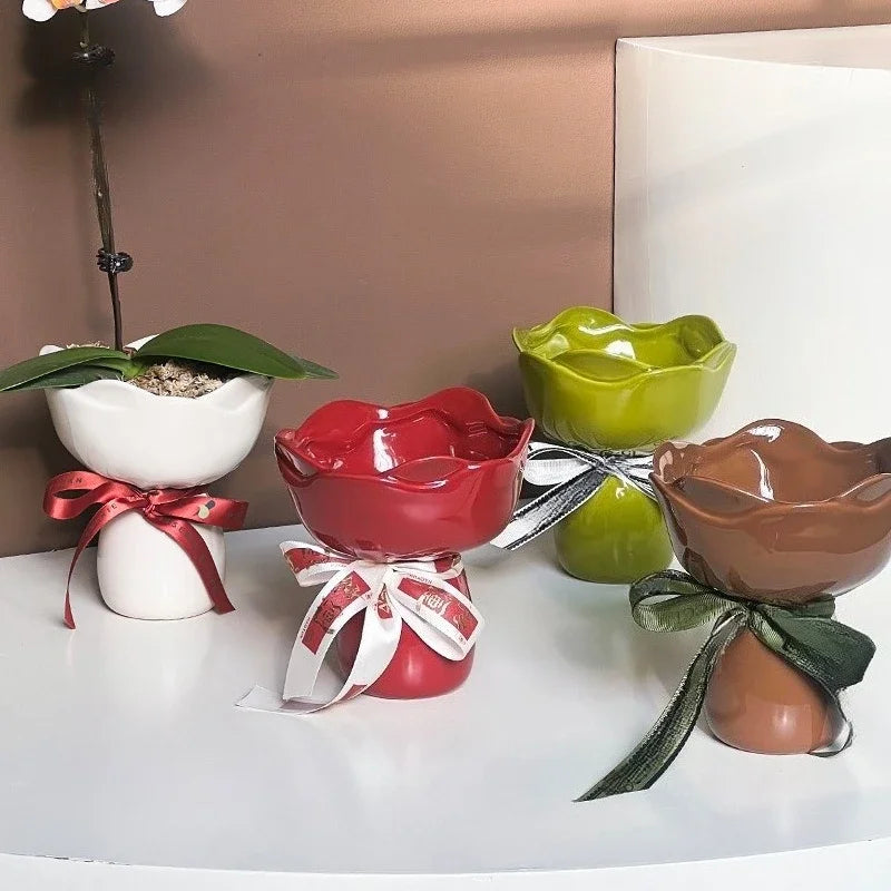 Ceramic Vase Rose Flower Shaped Vase Desk