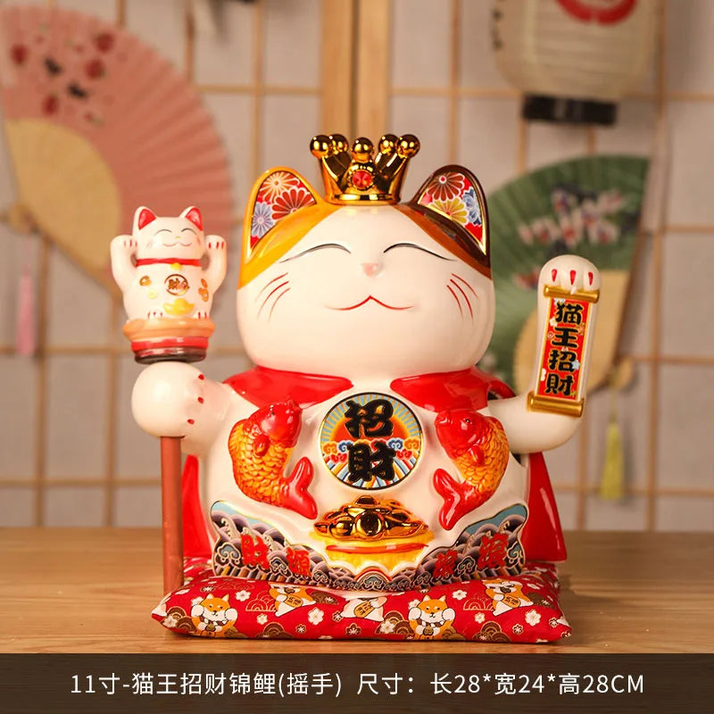 11 Inch Ceramic Beckoning Cat Waving Hand