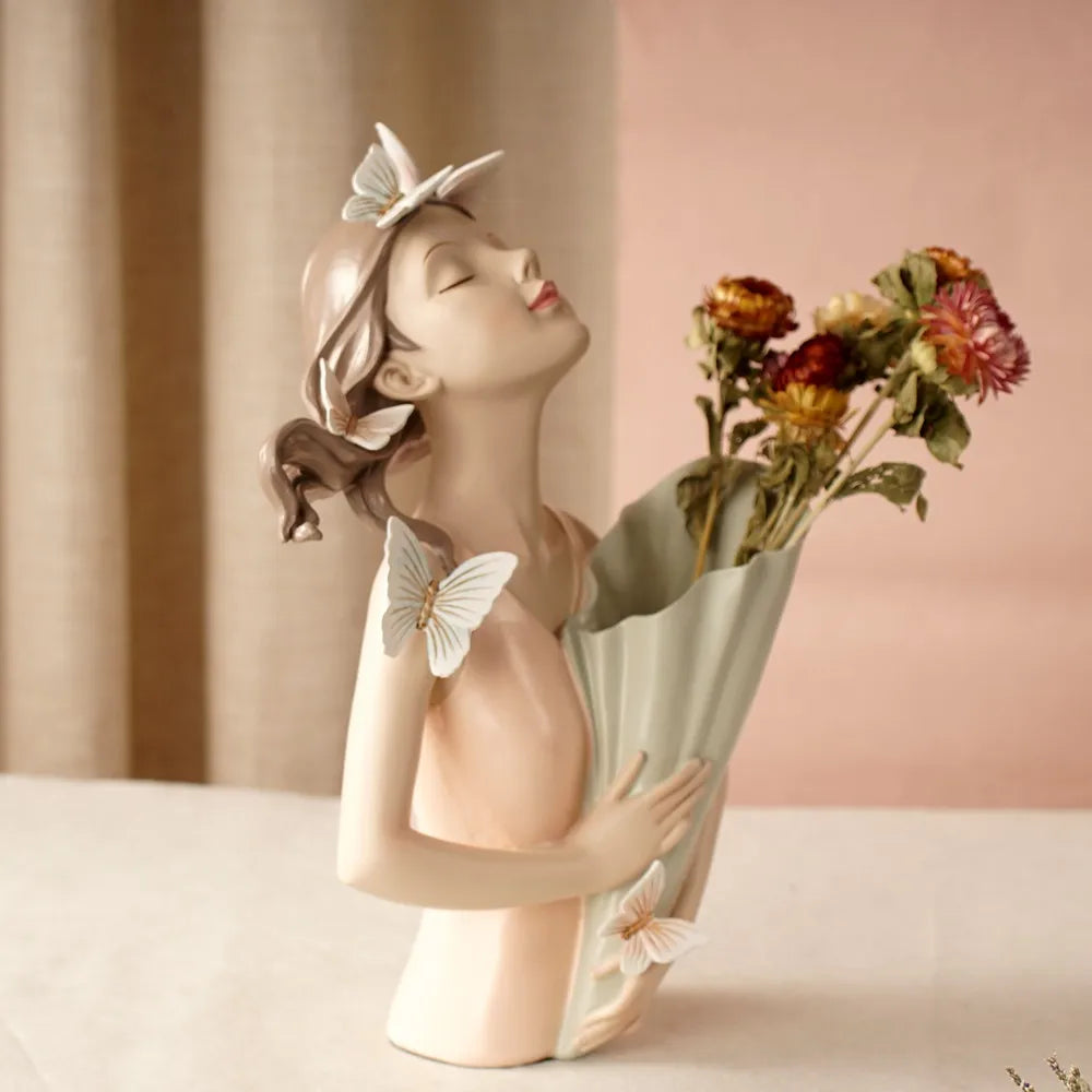 30cm Butterfly and Girl Vase Handmade Modern Art Figurines