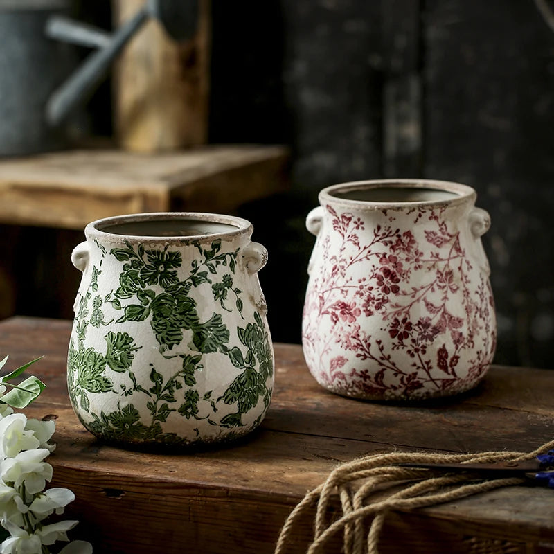 Double Ear retro Vintage Ceramic Flower Pots   Horticulture Orchids