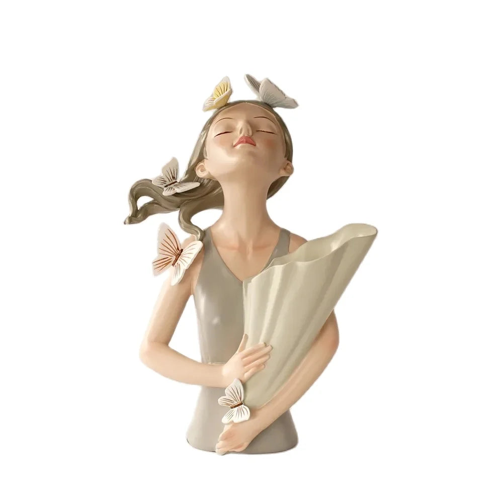 30cm Butterfly and Girl Vase Handmade Modern Art Figurines