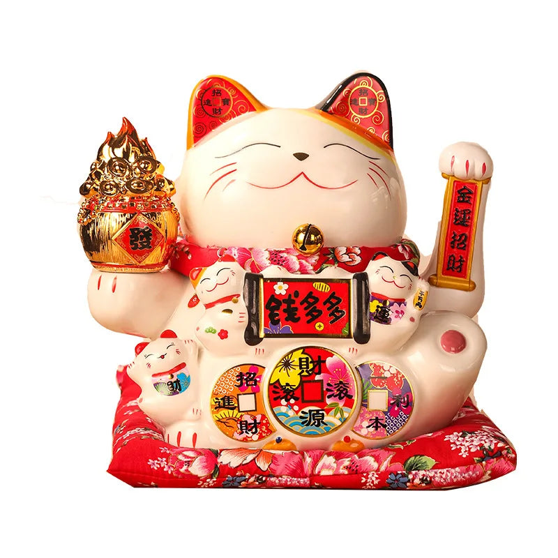 11 Inch Ceramic Beckoning Cat Waving Hand