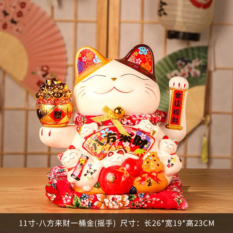 11 Inch Ceramic Beckoning Cat Waving Hand