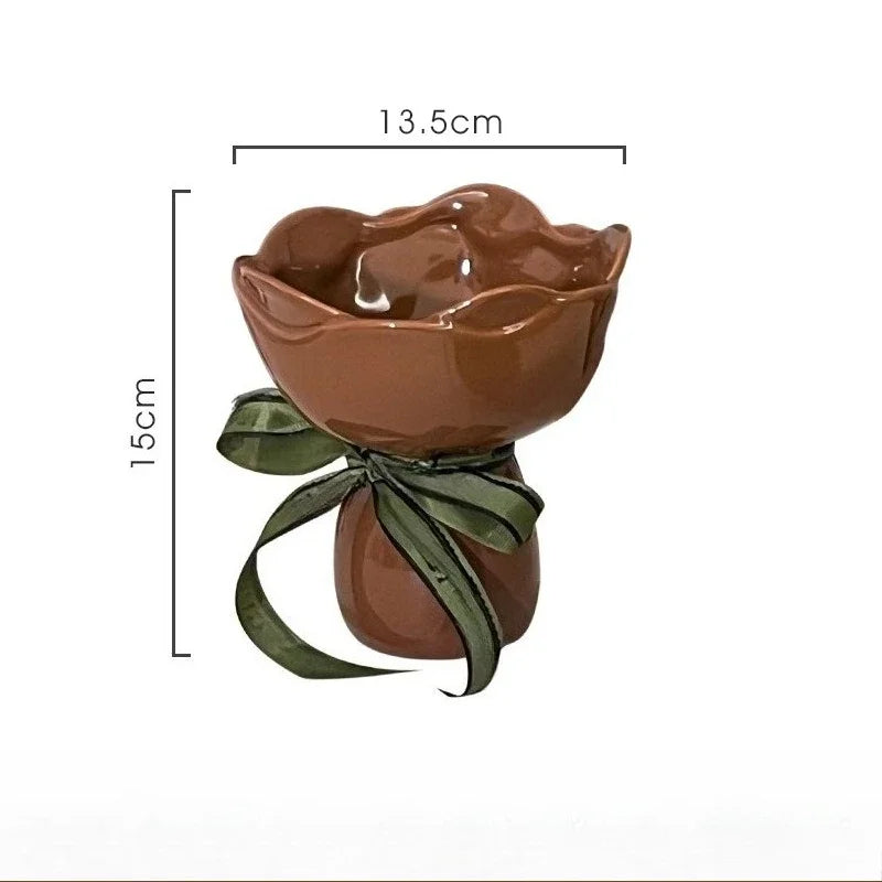 Ceramic Vase Rose Flower Shaped Vase Desk